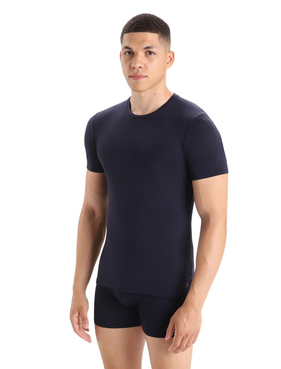 Sous Vêtement Icebreaker Merino Anatomica Corta Sleeve Crewe T-Shirt Homme Bleu Marine | FR 1301GSOL